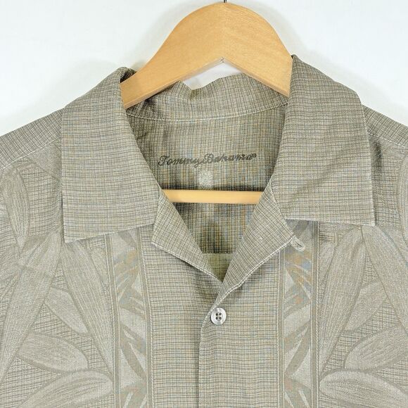 Tommy Bahama Mens Medium Tan 100% Silk Tropical Beach Bamboo Print Casual Shirt - Picture 2 of 7